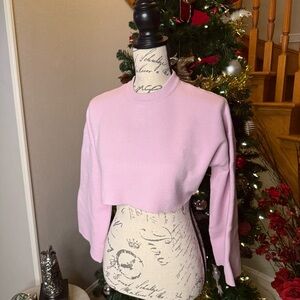 Zara Women’s Knit Pink flared Sleeves crop Top Sweater Size S